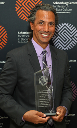 Professor Kevin Dawson with the Harriet Tubman Prize at the Lapidus Center in New York.