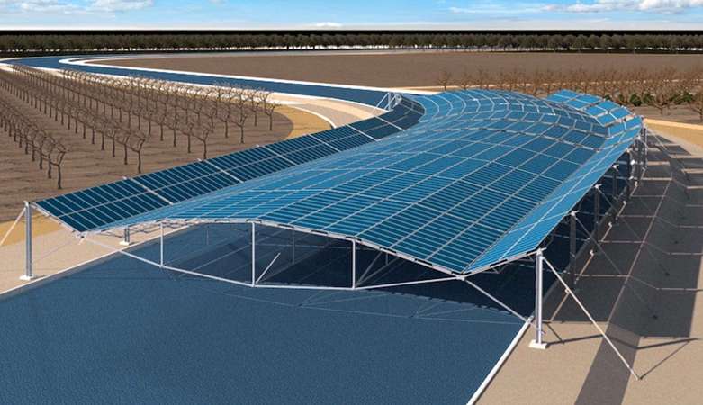 A rendering depicts what solar panels over canals will look like in Project Nexus.